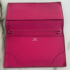 HERMÈS Pink Calfskin Leather Checkbook Wallet